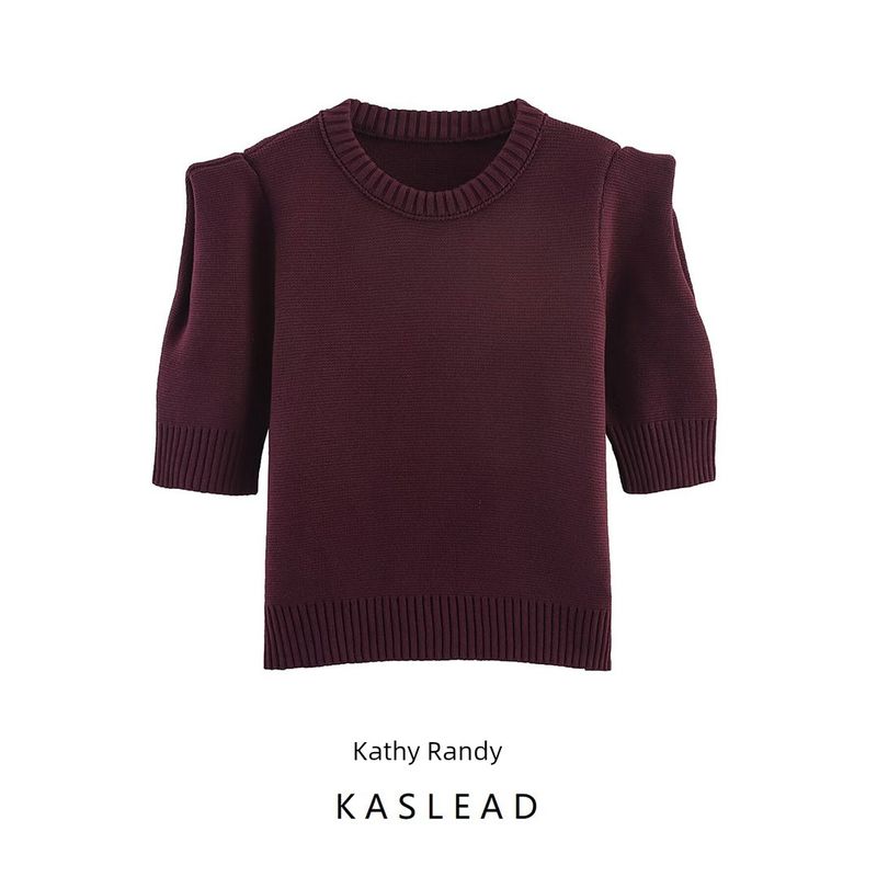 Kaslead New Women clothes Western Style Fashion Simple Short sleeve Knitted Top 6427119 791