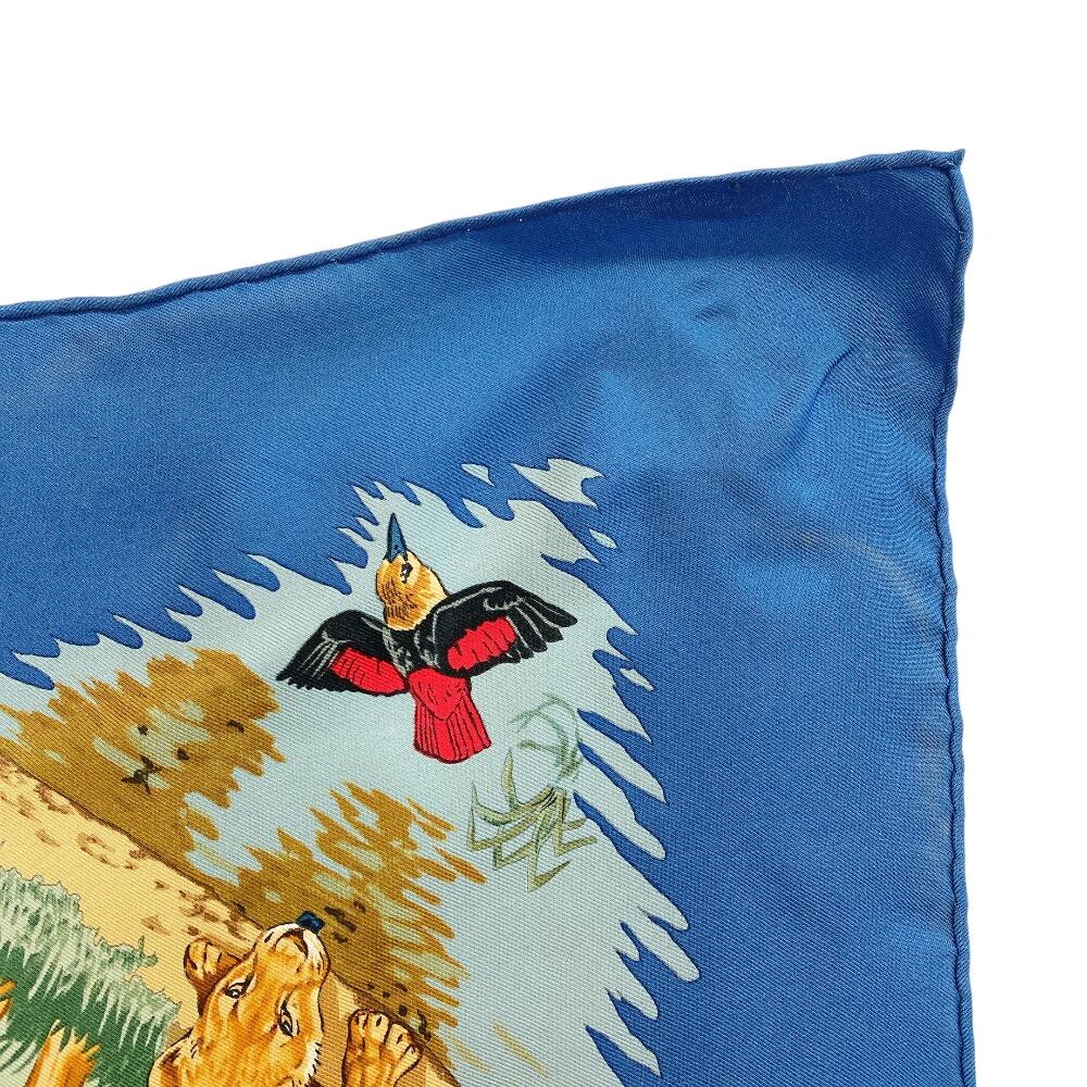 Hermes African Animal Pattern Silk Calle 90 Scarf Blue Silk Used