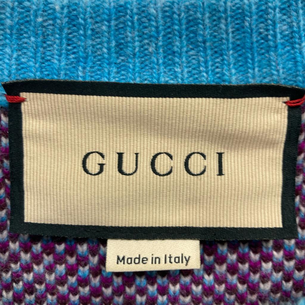 Gucci 23AW 731583 XKC1H Blue Wool Gold Button GGx Check Half Sleeve Knit Pullover Tops XS blueUsed
