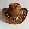Sommer Strand Böhmischer Strohhut Holzperlen Ausgeschnitten Sonnenhut Muschel Damen Herren Westliche Cowboyhüte chapeau cowboy
