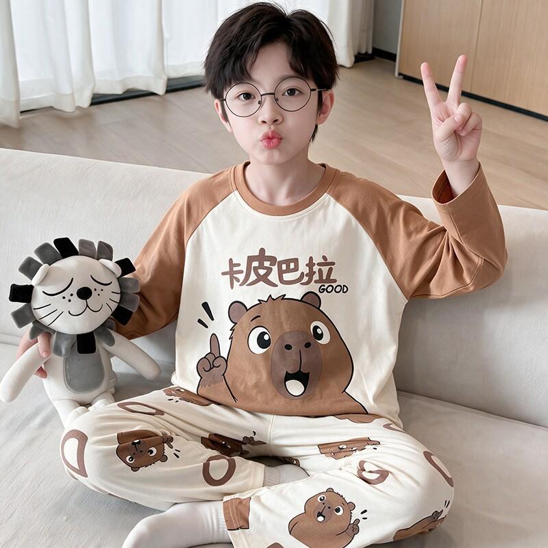 Boys Cotton Pajama Set Long Sleeve Thin Winter Sleepwear Kids 8 Years Cartoon Print Comfortable Home Wear