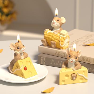 Molde de Silicone para Vela de Aromaterapia de Queijo de Rato de Desenho Animado DIY Hamster Fofo Milho Molde Decoração de Bolo Ornamento de Resina Presente de Aniversário