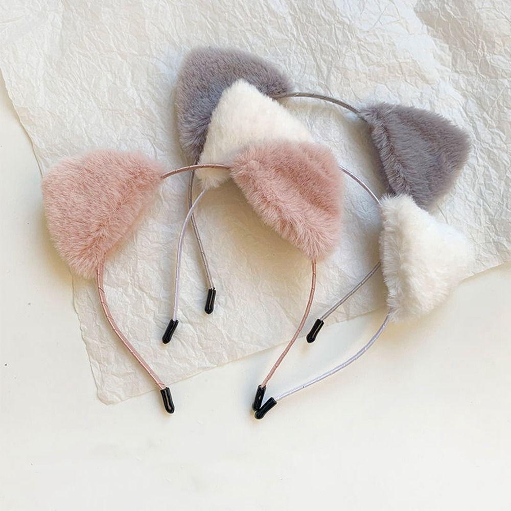 Animals Cat Ears Headband Face Wash Hairband Women Hair Hoop Funny Plush Hair Band Makeup