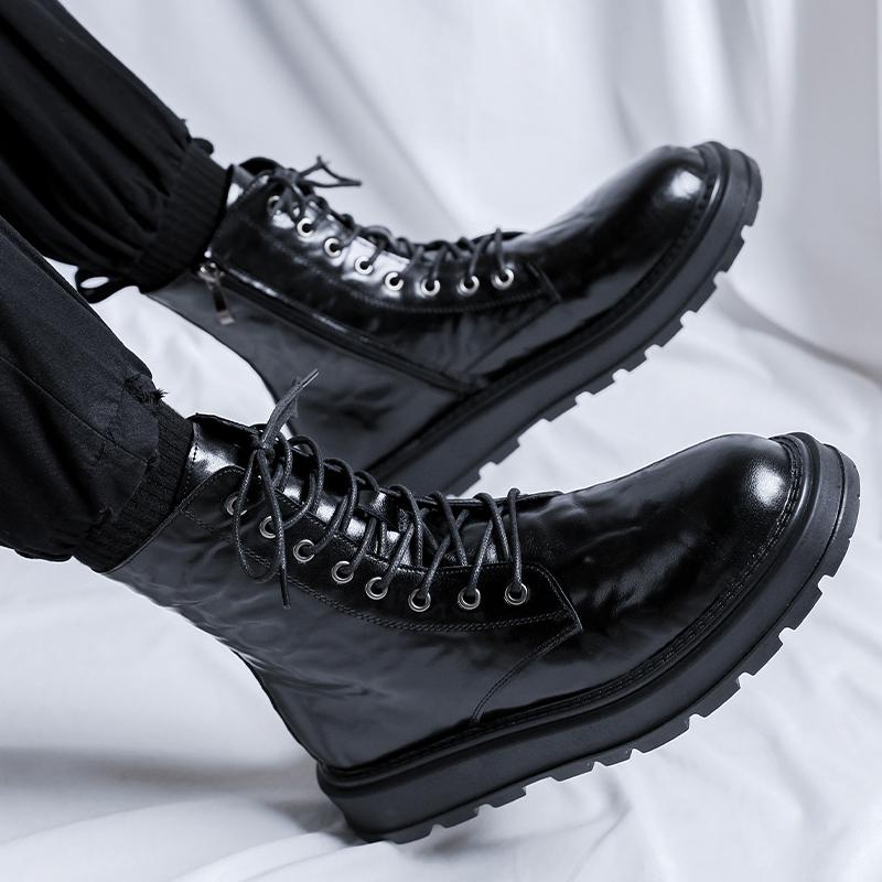 Fashion Brand Genuine Leather Men Lace Up Boots Breathable High Top Shoes Outdoor Casual Men Motorized Leather Boots Fashion Botas Homme