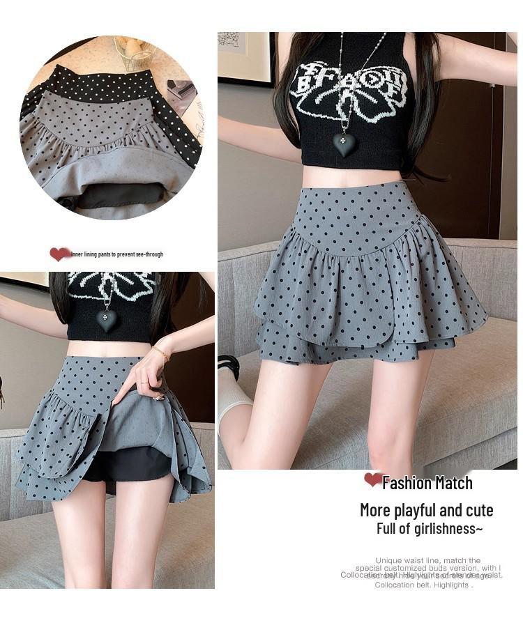 Plus Size Polka Dot High Waist A-Line Skirt for Women - Grey and Fluffy, Irregular Short Design for Summer