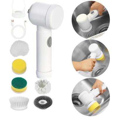 Brosse rotative électrique avec 5 têtes de brosse remplaçables Brosse à vaisselle Multifonctionnelle pour nettoyer la baignoire de salle de bain le carrelage le sol la voiture