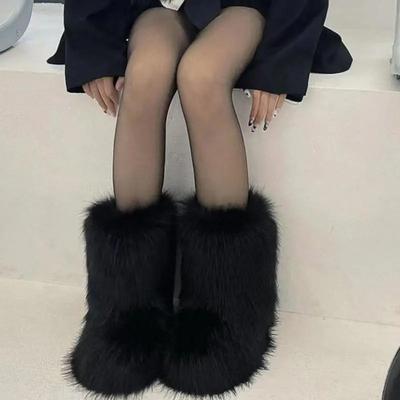 Winterschuh Damen Winter Flauschige Kunstfuchspelzstiefel Frau Plüsch Warme Schneestiefel Luxus Schuhe Mädchen Pelzige Pelzstiefel Mode