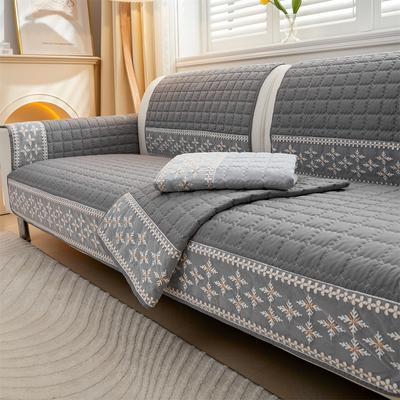1pc Waffle Quilting Four Season Anti-Slip Sofa Cover With Snowflake Lace Decor, Couch Seat Cover Blanket Modern Living Room