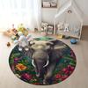 Elephant in Jungle Round Flannel Rug Printed Animal Art Floor Mat for Living Room Bedroom Kids Play Area Soft Non Slip Home