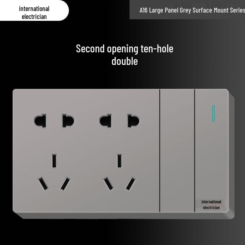 Priză electrică ultra-subțire de 16A cu montaj aparent cu panou de perete cu cinci găuri pentru uz casnic și pentru aparat de aer condiționat