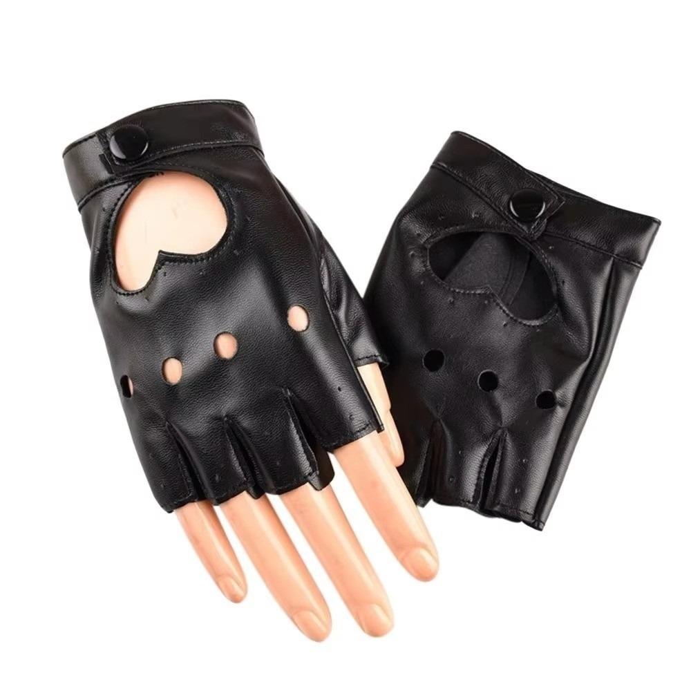 Solid Color Y2k Leather Gloves Harajuku Half Finger Mittens Women Leather Gloves Motorcyclist
