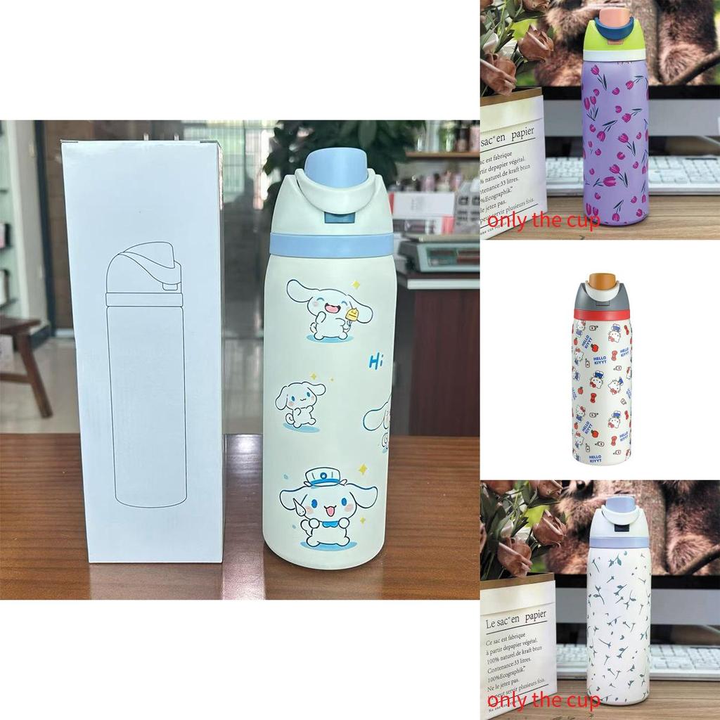 Hello Kitty Kuromi Butterfly Knot Floral Print Stainless Steel Insulated Cup With Lock Clip For Outdoor Activities
