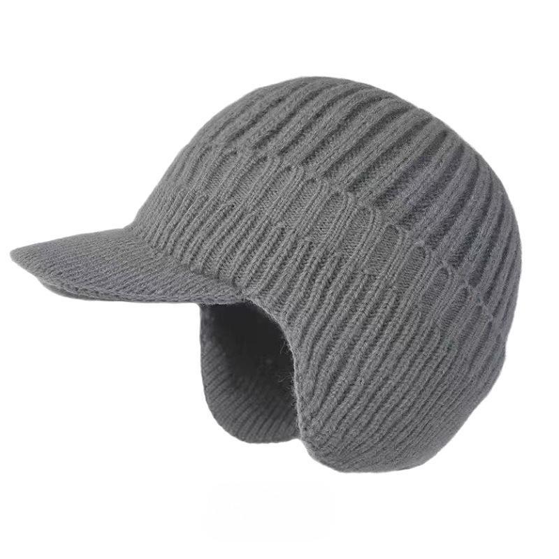 Middle And The Elderly Ear Protector Cold Hat Winter Fleece Thickened Men'S Warm With Brim Knitted Wool Hat Foreign Trade