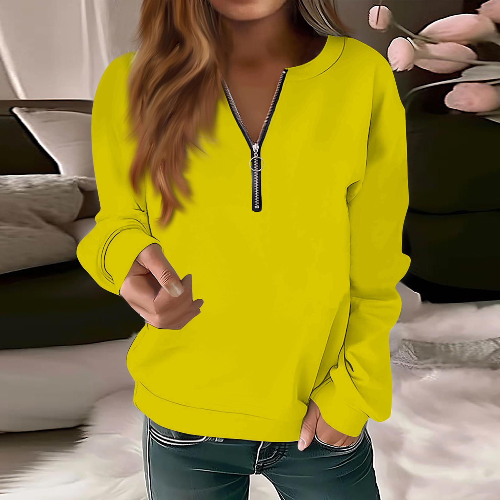 

Женская футболка с длинным рукавом, модная, на молнии, облегающая, повседневная, однотонная, с верхом, футболка, пуловер, летний, осенний, с большим воротником, с боковыми пуговицами, длинный рукав XL жёлтый