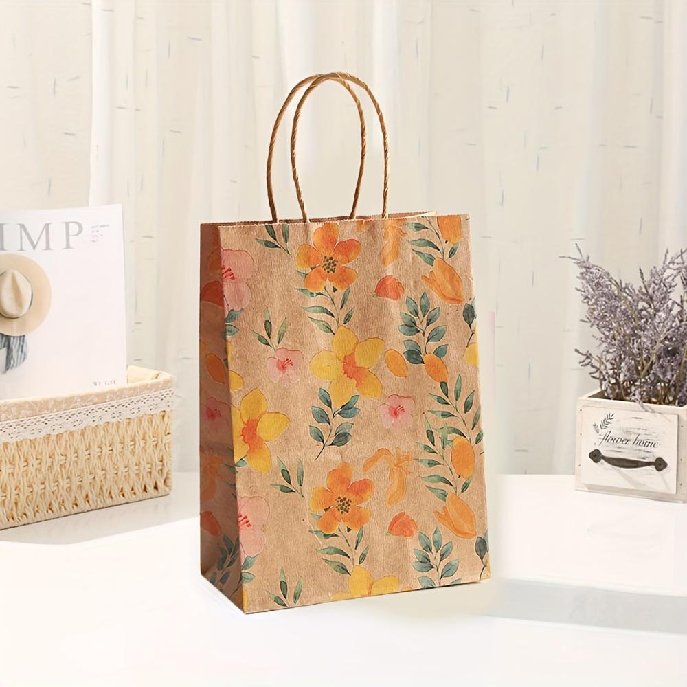 4pcs Vibrant Floral Kraft Paper Gift Bags with Handles - Colorful Flowers & Leaves Design, 8.3x5.9x3.1 Inches