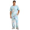 Men's Home Pajama Set, Short Sleeve Top and Long Pants with Button Fly and Drawstring Waist
