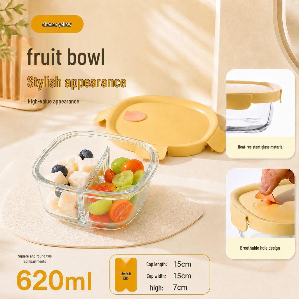 Microwaveable Glass Lunch Box for Office Workers - Double Compartment to Prevent Flavor Mixing