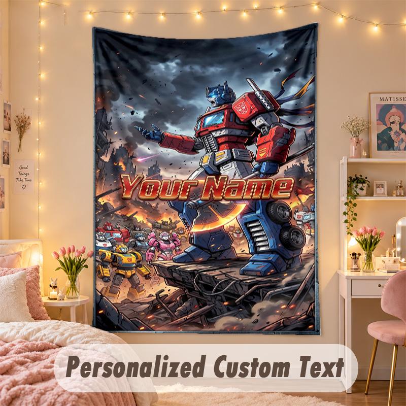 Custom Personalized Tapestry,Transformers Print Custom Name Text Wall Art Hanging for Bedroom