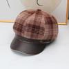 New British plaid octagonal hat children's autumn and winter versatile leather brim shows the face small retro painter hat fashion newsboy hat