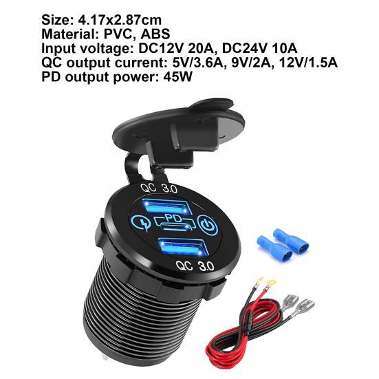 Car Charger Dual USB Outlets Fast Charging 45W PD QC3.0 Auto