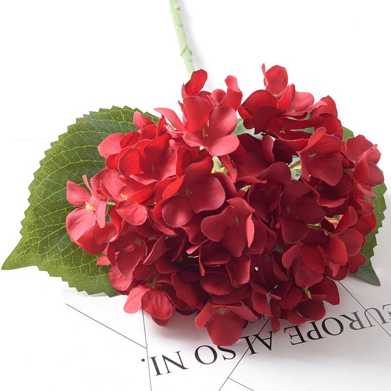 Artificial Hydrangea Single Stem with Leaves - Fake Flower for Wedding, Home, and Photography Decor