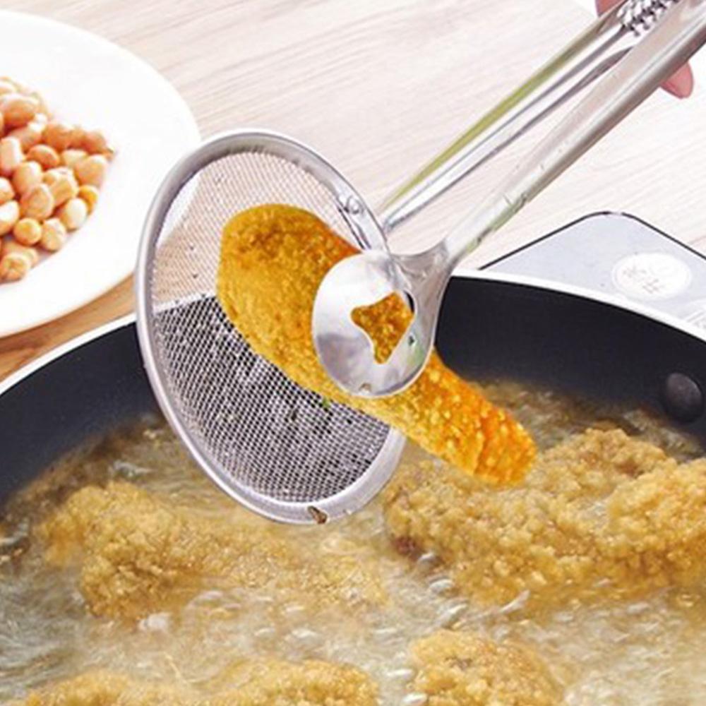 1PCS  2-in-1 Kitchen Multi-functional Stainless Steel Clamp Strainer Filter Spoon With Clip Food Kitchen Oil-Frying Salad BBQ Filter