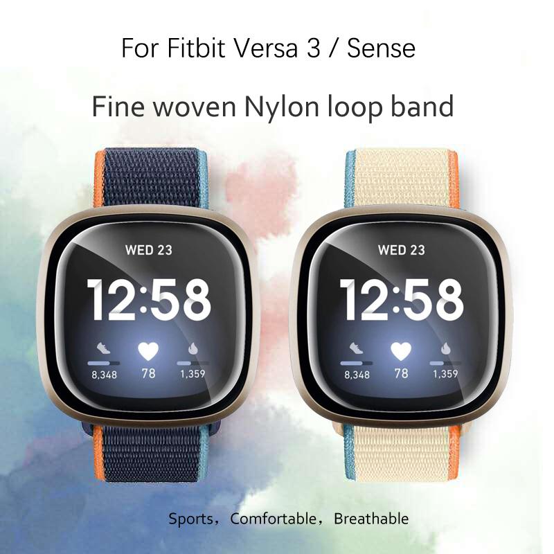 

For Fitbit Versa 3/Sense Sport Loop Nylon Watch Band Adjustable Braided Strap Wristband Replacement Milky White