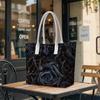 Gothic Black Rose Pattern Tote Bag Daily Use Shoulder Bag for Women
