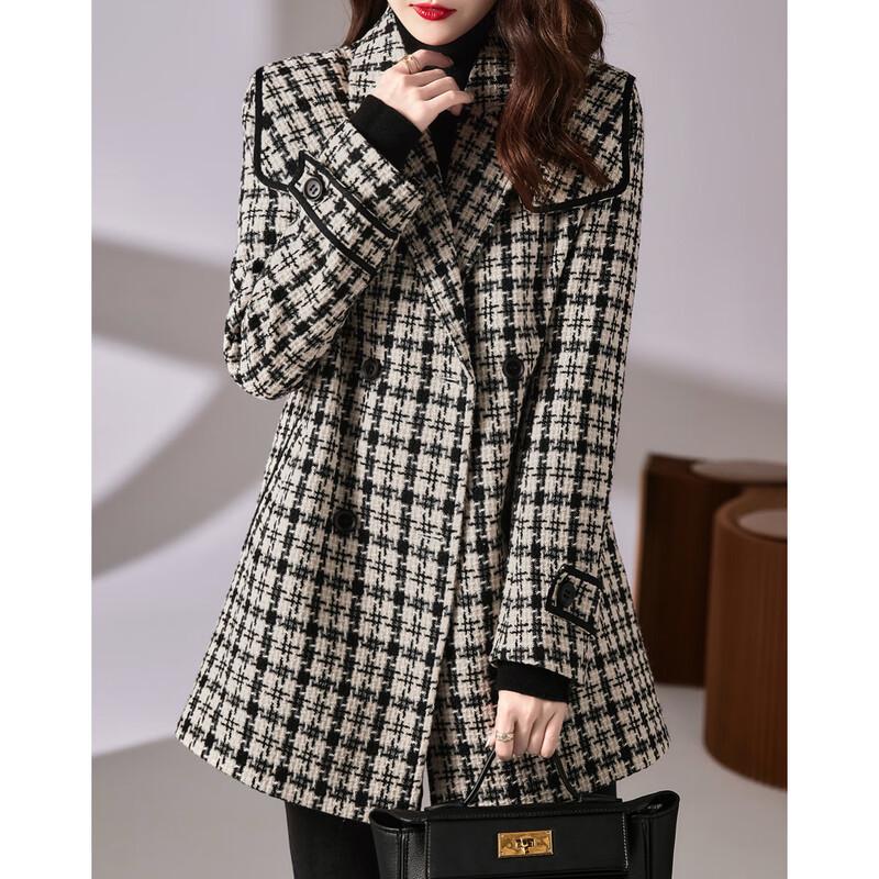 Geometrischer Print Winter Zweireihiger Trenchcoat