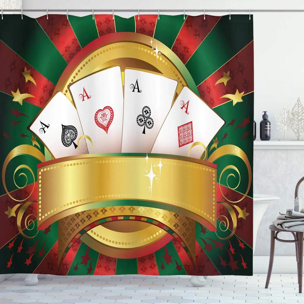 Pokerové vodotěsné sprchové závěsy Látka do koupelny Sprchový závěs Hrací karty Hotel Domov Kolej Vany Závěsy Dekorace