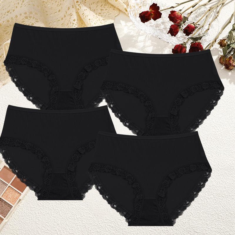 4Pcs/Set Women s Sexy Panties Lace Plus Size Underwear Mom s Panties Striped Briefs Girls Solid Sports Comfortable Lingerie S
