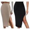 Women Midi Skirt High Waist Side Slit Design Knitting Skirt Solid Color Hip Wrapped Office Lady Skirt Daily Wear
