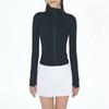 Flocked Polka Dot Cropped Stand Collar Jacket Womens Slim Fit Yoga Gym Pilates Activewear