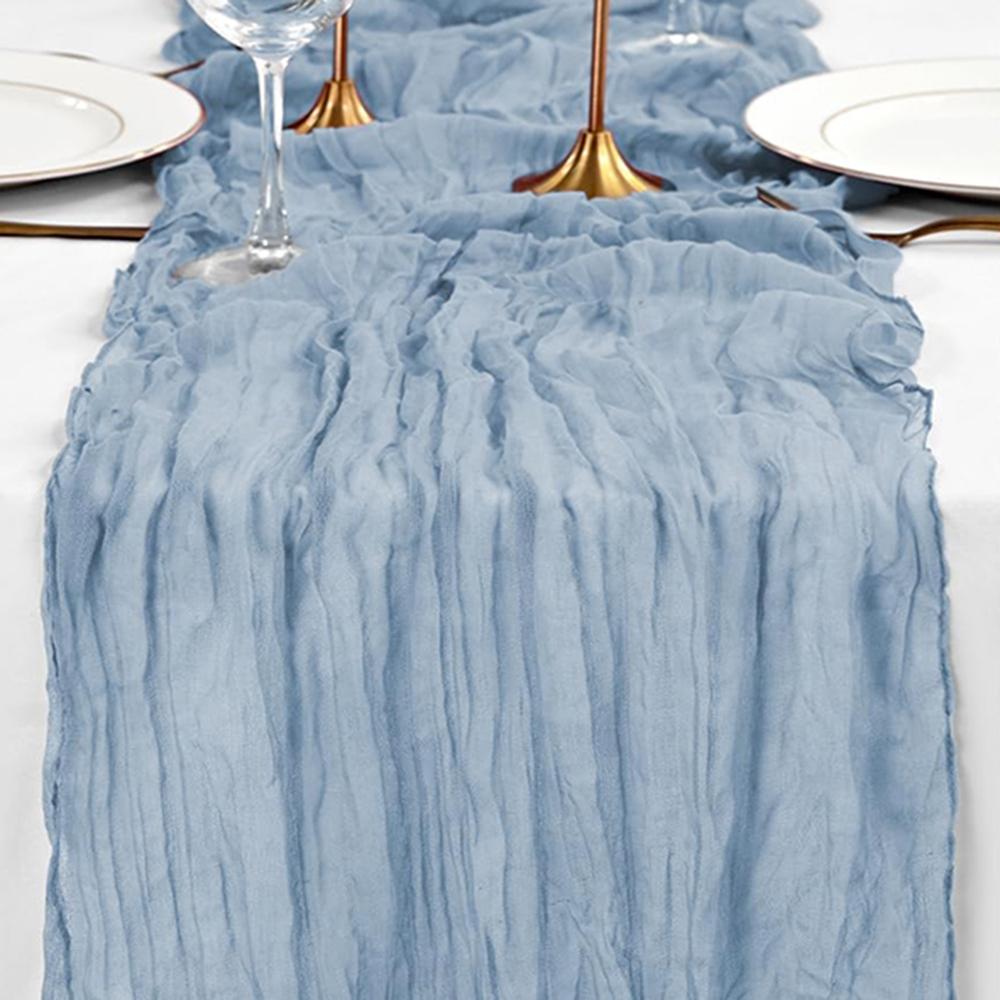 Dusty Blue Gauze Boho Table Runner Rustic Semi Sheer Fabric Cheese Cloth Table Runner Birthday Party Wedding Bridal Shower Decor