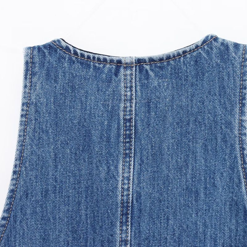 Kaslead New Arrival Women's Clothing Fashion Style Denim Round Neck Short Sleeveless Dress 6147092 427