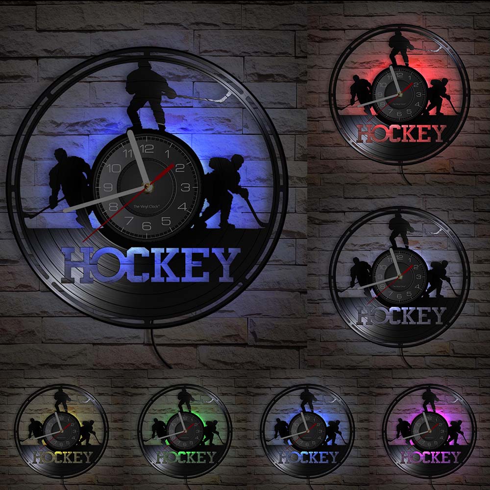 Hockey Wall Clock Hockey Player Silhouette Wall Art Home Decor Vinyl Record Wall Clock Vintage Hockey Fans Gift Handmade Artwork