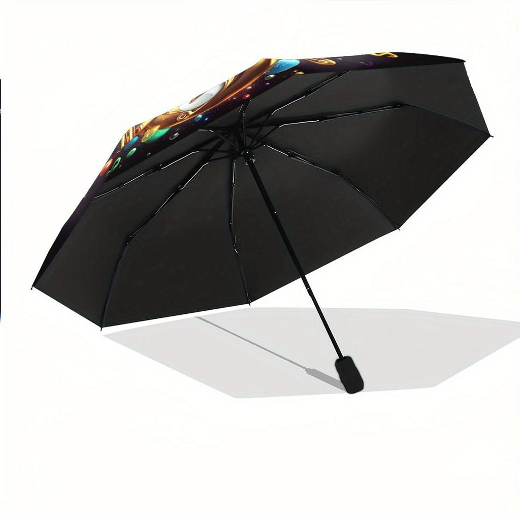 Automatic Folding Umbrella Saxophone with Colorful Musical Notes. Portable Collapsible Design, Casual Outdoor Accessory, for a