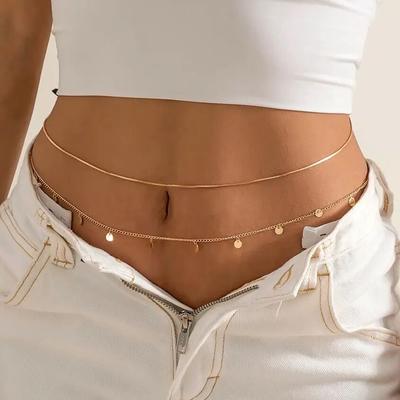 2Pcs/Set Sexy Sequins Belly Waist Chain for Women Summer Bikini Gold Color Multilayer Thin Chain Body Jewelry Y2K Accessories