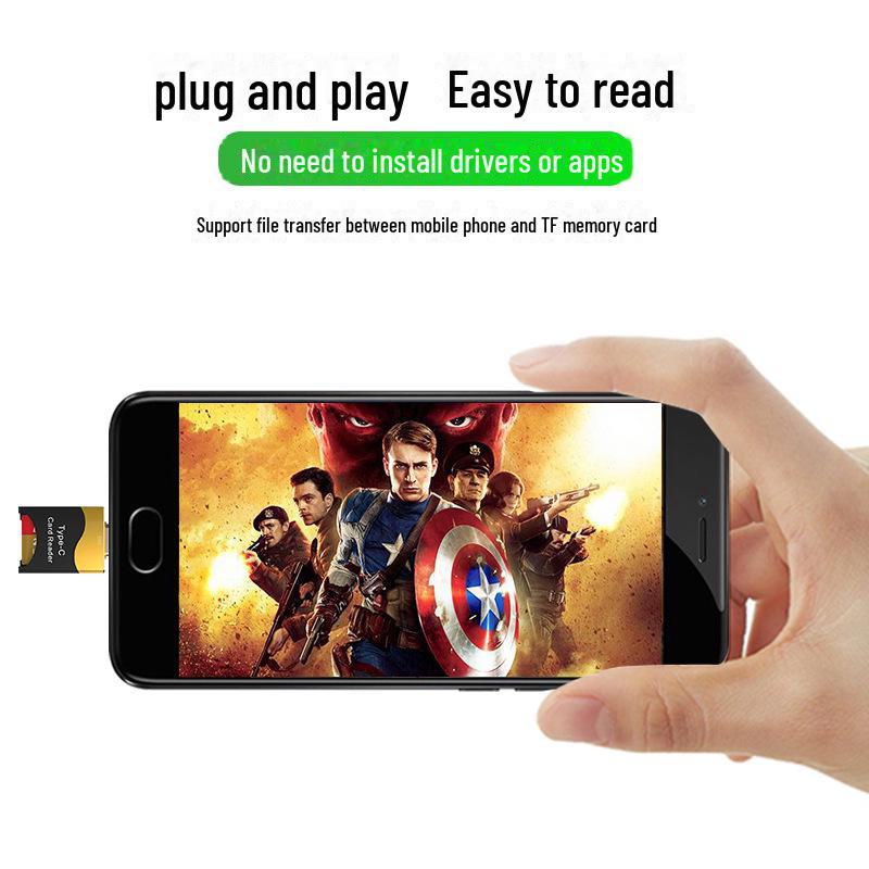USB Type-C Card Reader for Android Phones/Tablets - Compatible with Huawei, Xiaomi for TF Cards Via OTG Adapter.