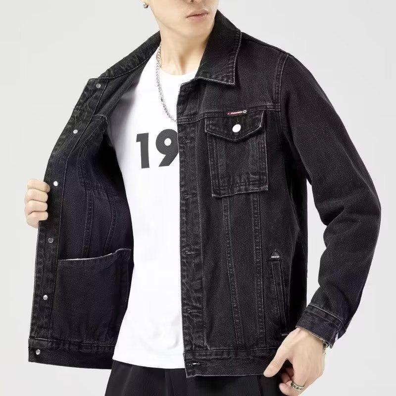 Men's Smoke Grey Denim Jacket: Trendy Lapel Workwear for Spring and Autumn – Casual, Handsome, Plus Size.
