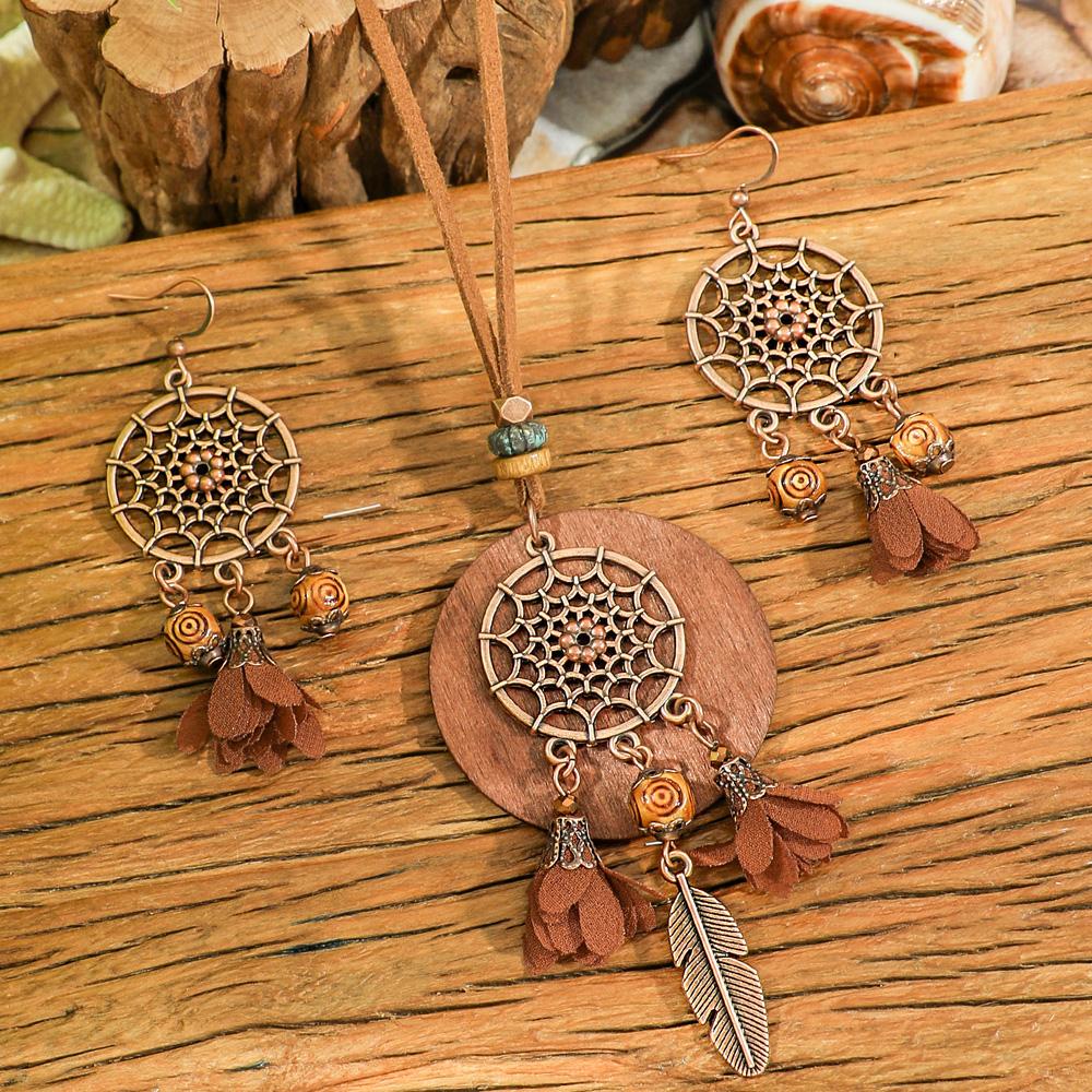 

3 шт. Коричневые серьги+ожерелье с цирконами, набор с кисточками и полыми узорами, подвеска, цепочка для свитера, для повседневной носки, подарки
