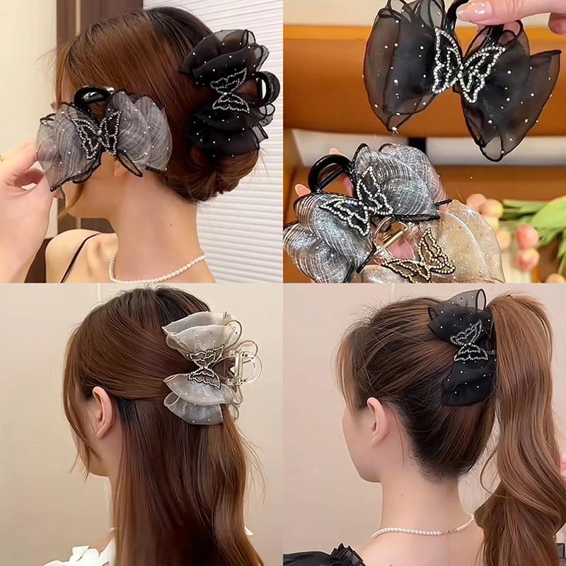 Rhinestone Butterfly Hair Clips Women Temperament Elegant Mesh Hair Clip Fashion Hair Accessories Girl Styling Hairpin Headdre
