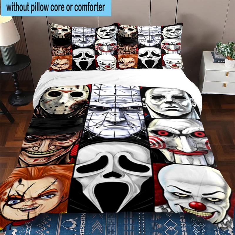 3PCS Horror Movie Icons 3pcs Bedding,Including 3PCS Duvet Cover And 2pcs Pillowcases Perfect for Christmas,Ideal for Bedroom, Dormitory