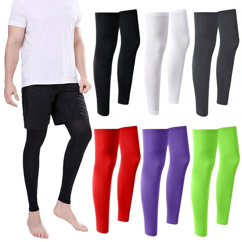 2Pc Summer Running Cycling Legs Sleeve Ice Silk Protection Compression Non-Slip Leg Warmer Cooling Sport Gear Sunscreen Leggings
