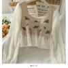 Spring Summer  Crochet Top with Chiffon Flower Embroidery Long Sleeve Square-neck Fake Two-Piece Blouse Hook Flower Hollow Top Sunscreen