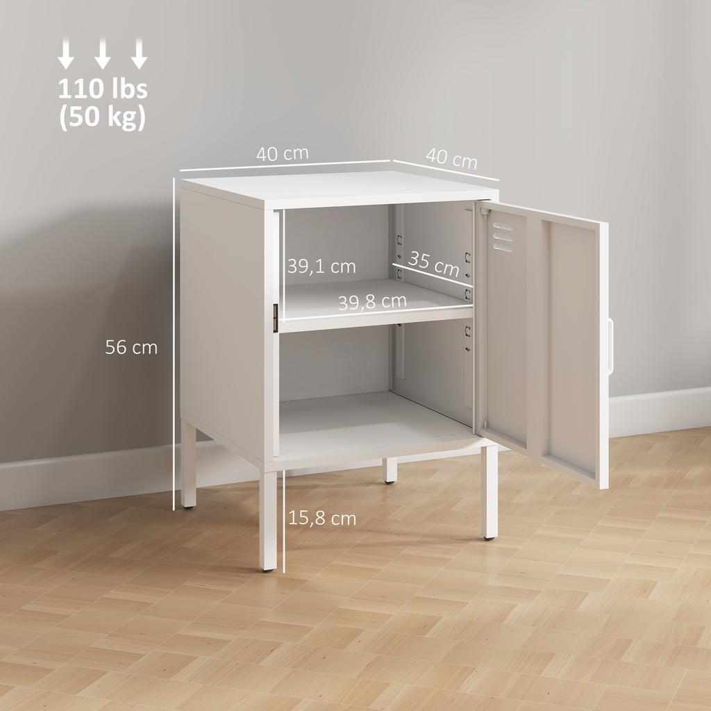Steel Nightstand, Side Table for Various Purposes, Adjustable Shelf, for Bedroom, Living Room, White