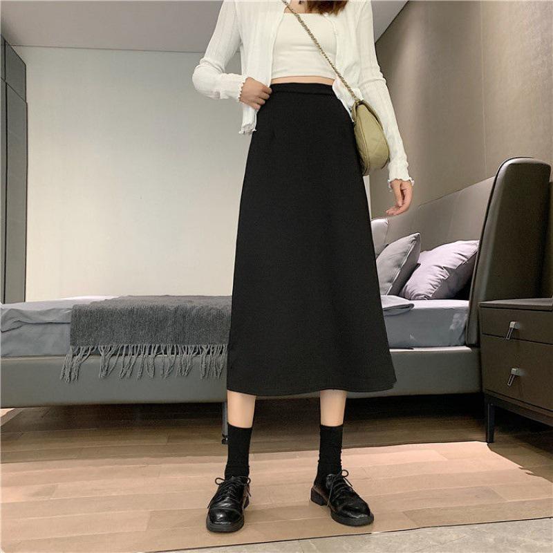 2022 Autumn Plus Size High Waist Midi A-Line Black Bodycon Skirt