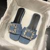 Flat-bottomed Sandals and Women's Shoes, New French Fairy Wind and Water Diamond Square Buckle Slippers In Spring and Summer