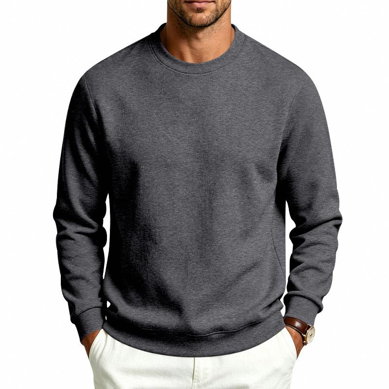 Autumn Winter Men Solid Color Crew Neck Sweatshirt Long Sleeve Loose Casual Daily Outdoor Pullover Sweatwear