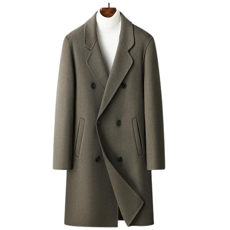 Wool Coat Men's Autumn and Winter Double-breasted Long Woolen Trench Coat Handmade Double-sided Woolen Coat Coat